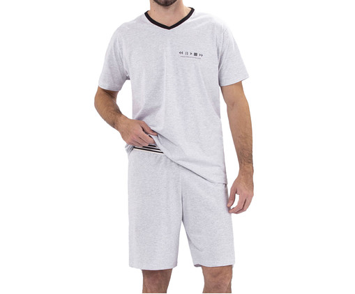 Pijama Manga Curta Masculino com Bermuda Music Mescla, Off White | WestwingNow