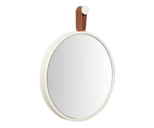 Espelho de Parede com Alça Round Effeil - Branco e Caramelo, Branco | WestwingNow