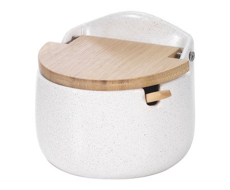 Saleiro em Cerâmica com Tampa em Bambu Grano Branco | Westwing