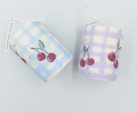 Vela Pilar Cherry Xadrez Lilás | Westwing