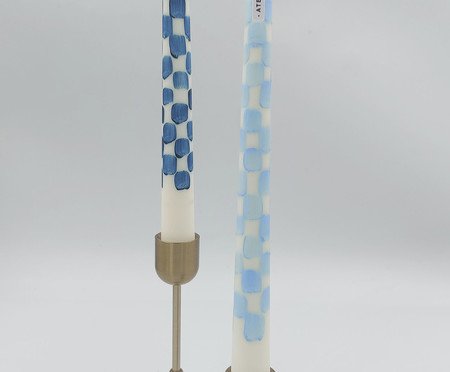 Jogo de Velas Dupla Checkboarder Azul | Westwing