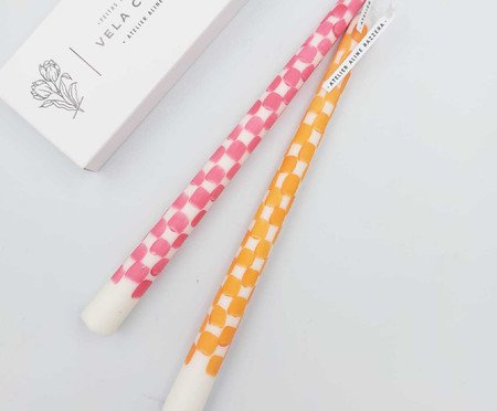 Jogo de Velas Dupla Checkboarder Laranja e Rosa | Westwing
