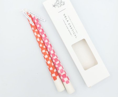 Jogo de Velas Dupla Checkboarder Vermelho e Rosa | Westwing
