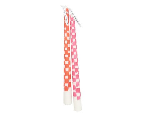 Jogo de Velas Dupla Checkboarder Vermelho e Rosa | Westwing