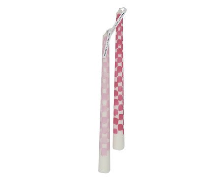Jogo de Velas Dupla Checkboarder Rosa | Westwing