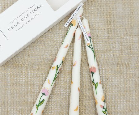 Jogo de Velas Castiçal Flores Tons Rosa | Westwing