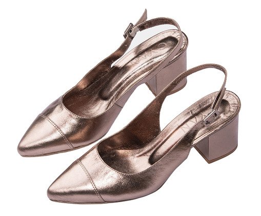 Scarpin Slingback em Couro Prata Velho Salto Grosso, Colorido | WestwingNow