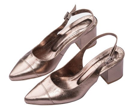 Scarpin Slingback em Couro Prata Velho Salto Grosso