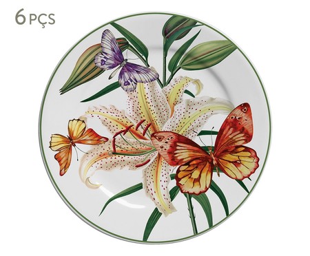 Jogo de Pratos para Sobremesa em Cerâmica Papillon - Multicolorido