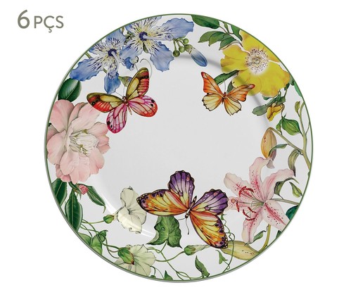Jogo de Pratos Rasos em Cerâmica Papillon - 06 Pessoas, Multicolorido | WestwingNow