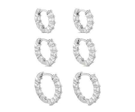 Trio de Argolinhas Cravejadas Ródio Branco<br> | Westwing