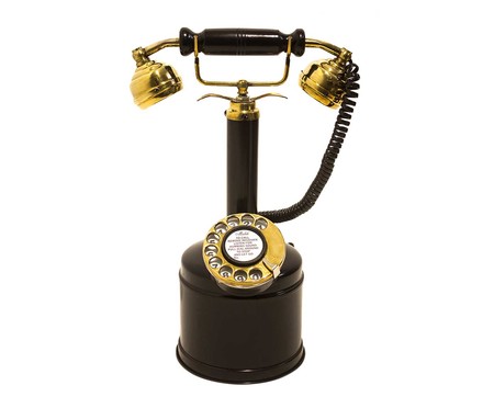 Adorno Telefone Preto e Dourado