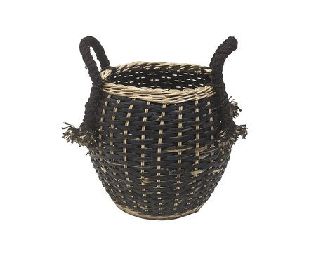 Cesta Pequena em Rattan com Alças Preto