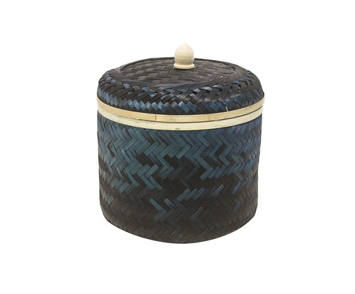 Cesta Pequena em Bambu com Tampa Azul, Azul | WestwingNow