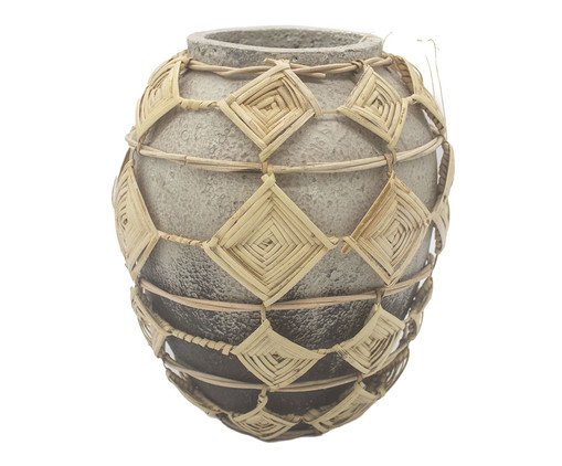 Vaso em Cerâmica e Rattan Bikini Cinza, Cinza | WestwingNow