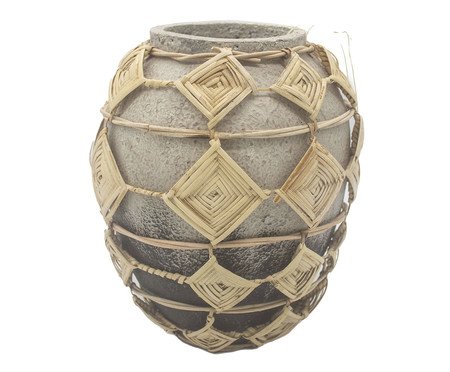 Vaso em Cerâmica e Rattan Bikini Cinza