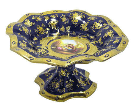 Centro de Mesa em Porcelana Azul e Dourado