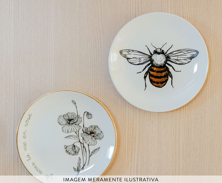 Prato em Porcelana Bee Brancoe Preto e Dourado | WestwingNow