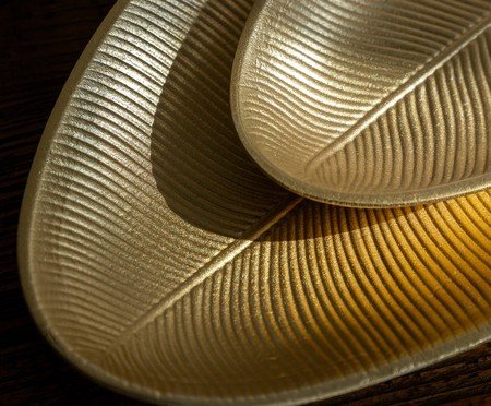 Centro de Mesa em Madeira Leaf II Dourado | Westwing