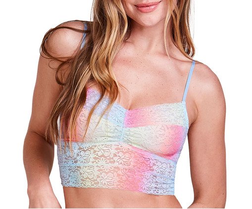 Sutiã Top Alongado com Bojo Removível Em Renda - Estampa Rainbow, Colorido | WestwingNow