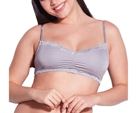 Sutiã Top com Bojo Removível Em Modal E Detalhe Em Renda - Mescla | Westwing