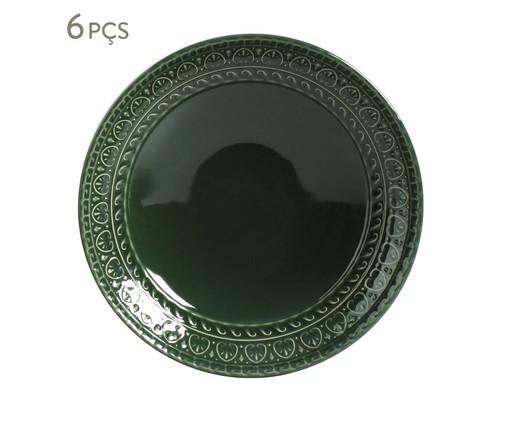 Jogo de Pratos Fundos em Cerâmica Greek Botânico - Verde Escuro, Verde Escuro | WestwingNow