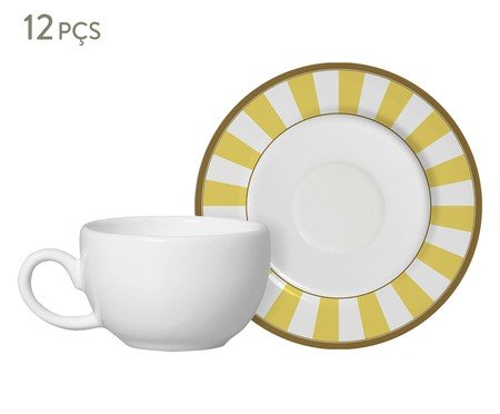 Jogo de Xícaras de Café com Pires Stripe Amarelo