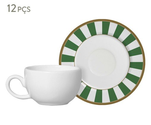 Jogo de Xícaras de Café com Pires Stripe Verde, Branco | WestwingNow