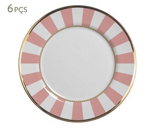 Jogo de Pratos de Sobremesa Pink Strip, Rosa | WestwingNow