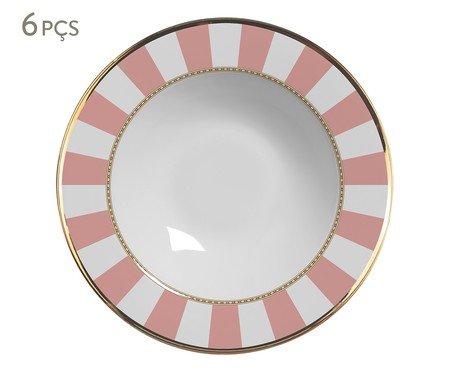 Jogo de Pratos Fundos Pink Strip