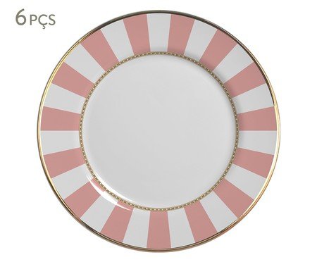 Jogo de Pratos Rasos Pink Strip | Westwing