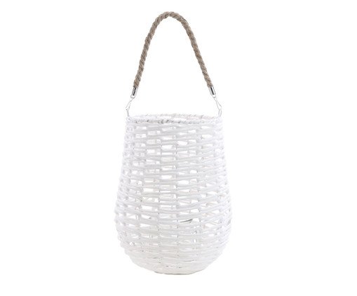 Lanterna Rústica Grande com Alça Fibra Natural Branco, Branco | WestwingNow