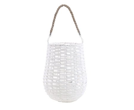 Lanterna Rústica Grande com Alça Fibra Natural Branco | Westwing