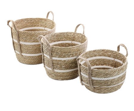 Jogo de Cestas com Alças Taboa Algodão Natural e Branco | Westwing