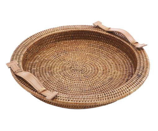 Bandeja em Rattan com Alça de Couro Marrom, Natural | WestwingNow