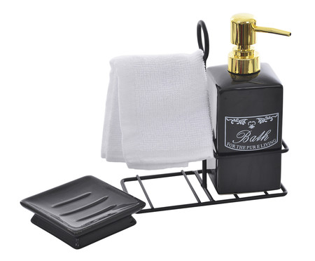 Jogo para Bancada em Porcelana Sup Bath-Preto e Dourado