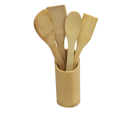 Jogo de Utensílios em Bambu com Suporte - Natural