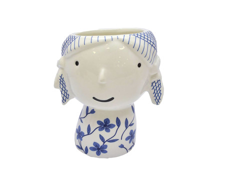 Cachepot em Porcelana Menina Pony Azul