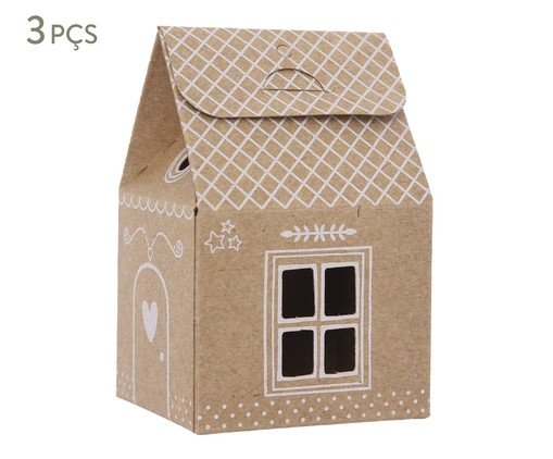 Jogo de Enfeites Natalinos Casinha com Vela Eletrônica Natural, Dourado | WestwingNow