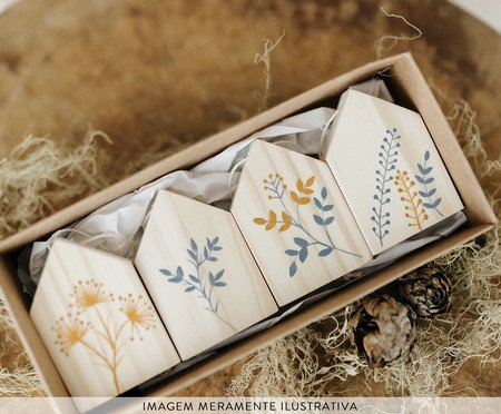 Jogo Enfeites Natalinos Casinha Bauer Azul e Mostarda | Westwing