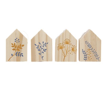 Jogo Enfeites Natalinos Casinha Bauer Azul e Mostarda | Westwing