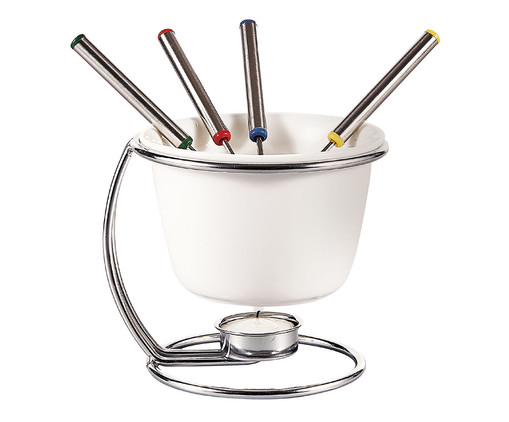 Jogo para Fondue em Porcelana e Inox New, Branco | WestwingNow