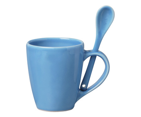 Caneca com Colher Milk Azul Turquesa