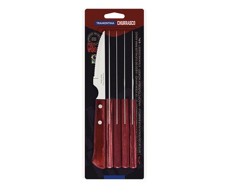 Jogo de Facas para Churrasco em Inox Tramontina Polywood Vermelho | Westwing