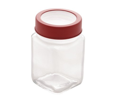 Pote de Vidro Transparente com Tampa Vermelha, Transparente | WestwingNow