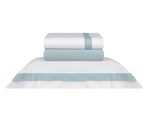 inativo_Jogo de Lençol Acetinado St.Germain Branco e Verde 300 Fios, multicolor | WestwingNow