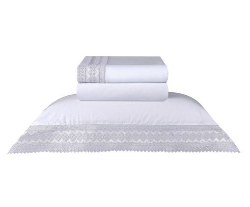 inativo_Jogo de Lençol Acetinado Mini Check Branco 300 Fios, multicolor | WestwingNow