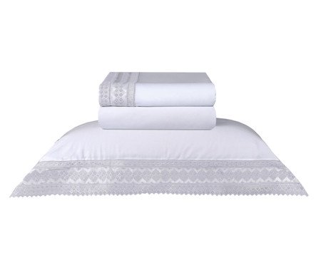 Jogo de Lençol Acetinado Mini Check Branco 300 Fios | Westwing