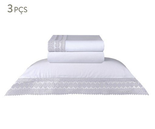Jogo de Lençol Acetinado Bordado Mini Check Branco e Fendi 300 Fios, multicolor | WestwingNow