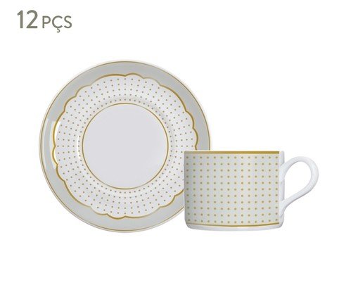Jogo de Xícaras para Chá com Pires em Porcelana Royal Off White, Colorido | WestwingNow